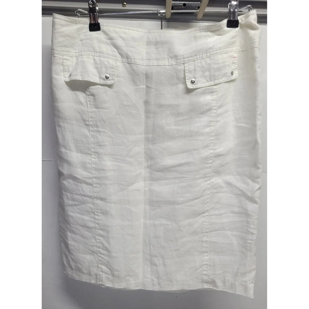 CHELSEA & THEODORE White Linen Knee Length‎ Pencil Skirt Women's Size 10
